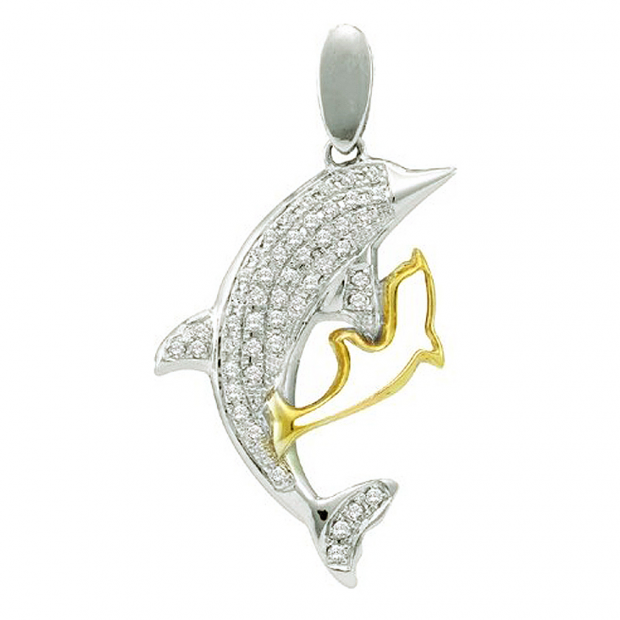 0.25 Carat (ctw) 10k White Gold Brilliant Round White Diamond Ladies Micro Pave Dolphin Pendant