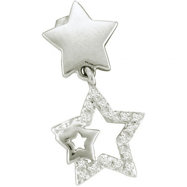 0.10 Carat (ctw) 10k White Gold White Diamond Ladies Micro Pave Star Shape Earrings