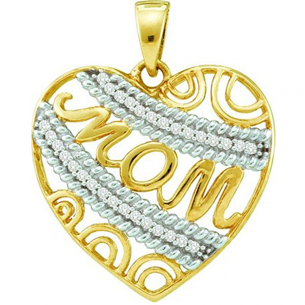 0.10 Carat (ctw) 10k Yellow Gold White Diamond Ladies Heart Moms Gift Pendant