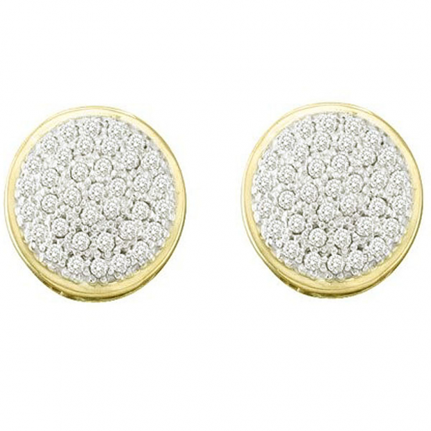 0.20 Carat (ctw) 10k Yellow Gold White Diamond Ladies Micro Pave Round Domed Stud Earrings