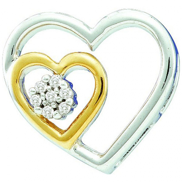 0.03 Carat (ctw) 10k White Gold Brilliant White Diamond Ladies Two Tone Double Heart Pendant