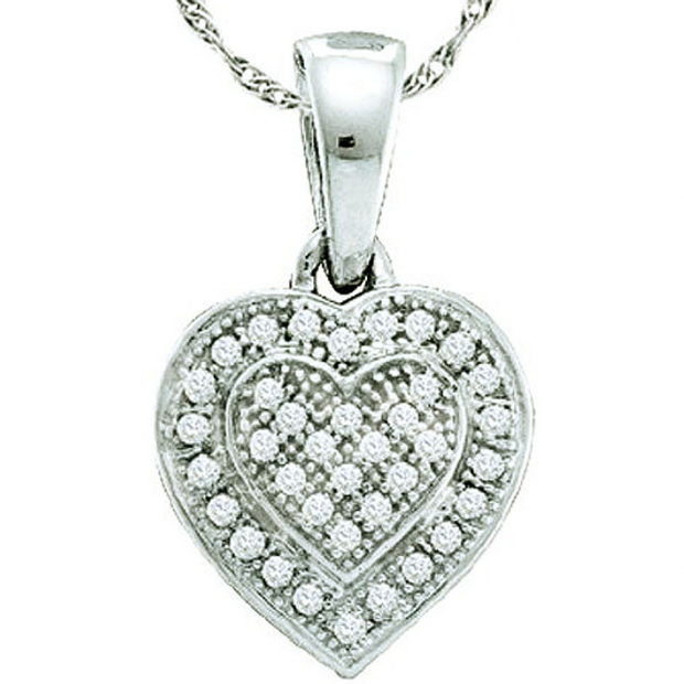 0.10 Carat (ctw) 10k White Gold Brilliant White Diamond Ladies Heart Pendant