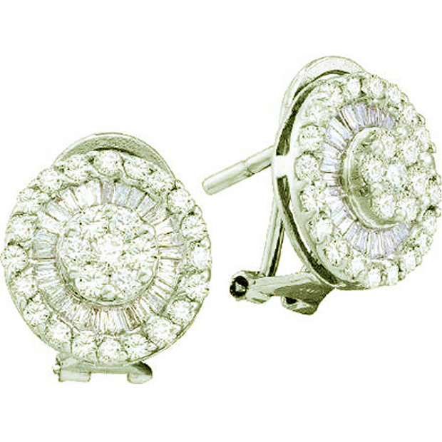 1.10 Carat (ctw) 14k White Gold Brilliant Round & Baguette Cut White Diamond Ladies Flower Earrings