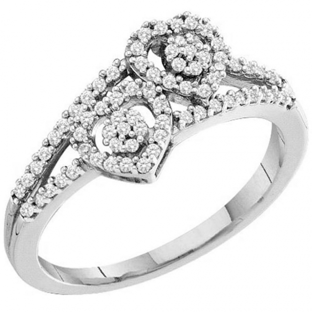 0.25 Carat (ctw) 10k White Gold Brilliant White Diamond Ladies Bridal Promise Double Heart Engagement Ring