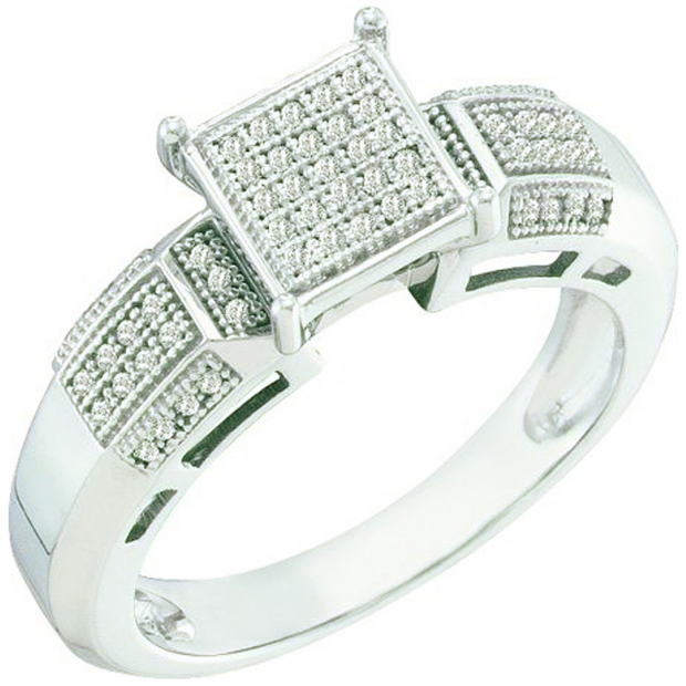 0.15 Carat (ctw) 10k White Gold Brilliant White Diamond Ladies Micro Pave Bridal Engagement Ring