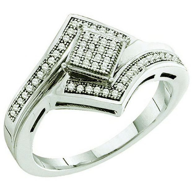 0.15 Carat (ctw) 10k White Gold Round White Diamond Ladies Micro Pave Bridal Engagement Ring