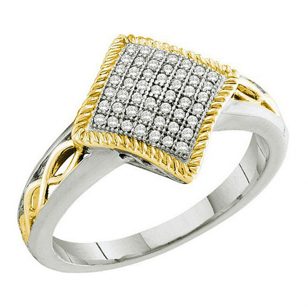 0.15 Carat (ctw) 10k White Gold Round Diamond Ladies Two Tone Bridal Engagement Ring