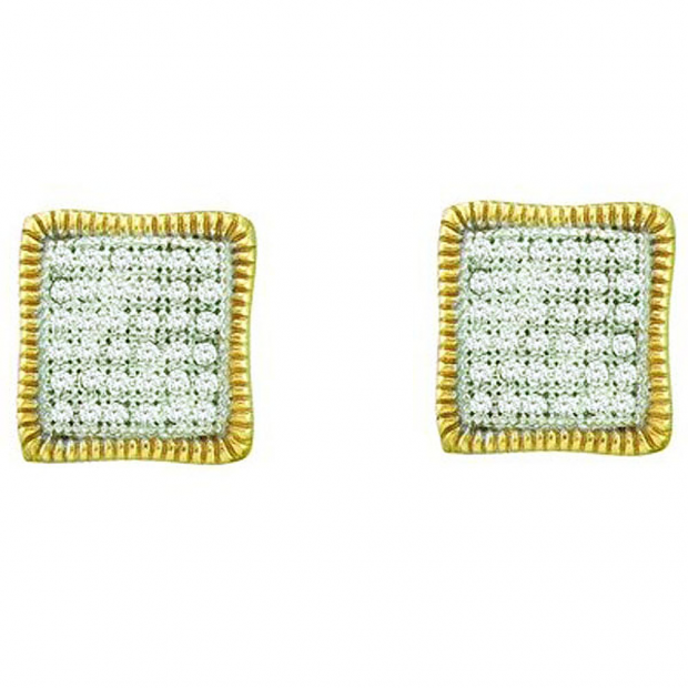 0.25 Carat (ctw) 10k Yellow Gold Brilliant White Diamond Ladies Micro Pave Square Shape Earrings