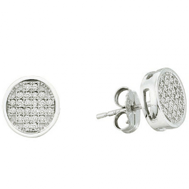 0.15 Carat (ctw) Sterling Silver White Diamond Ladies Micro Pave Setting Circle Shape Stud Earrings