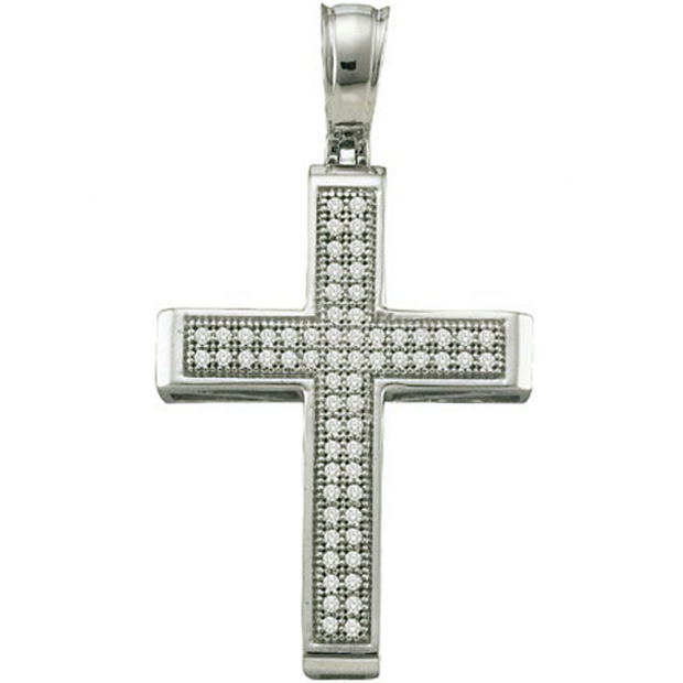 0.20 Carat (ctw) 10k White Gold Brilliant White Diamond Ladies Micro Pave Cross Pendant