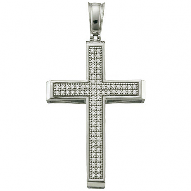0.25 Carat (ctw) 10k White Gold Brilliant White Diamond Ladies Micro Pave Cross Pendant