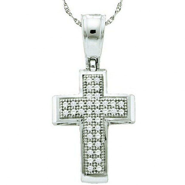 0.10 Carat (ctw) 10k White Gold White Diamond Ladies Micro Pave Cross Pendant