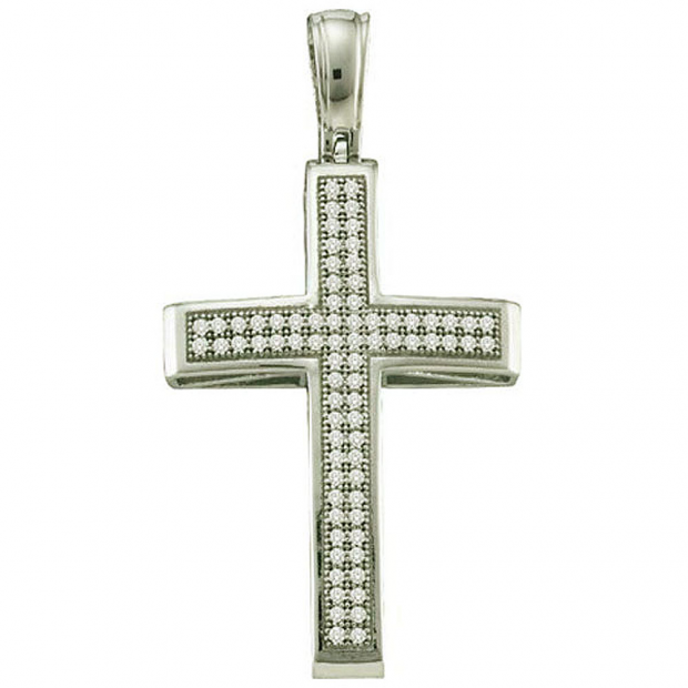 0.25 Carat (ctw) 10k White Gold Brilliant White Diamond Ladies Micro Pave Cross Pendant