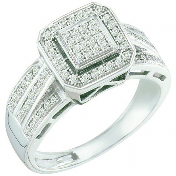 0.25 Carat (ctw) 10k White Gold Round White Diamond Ladies Micro Pave Bridal Engagement Ring