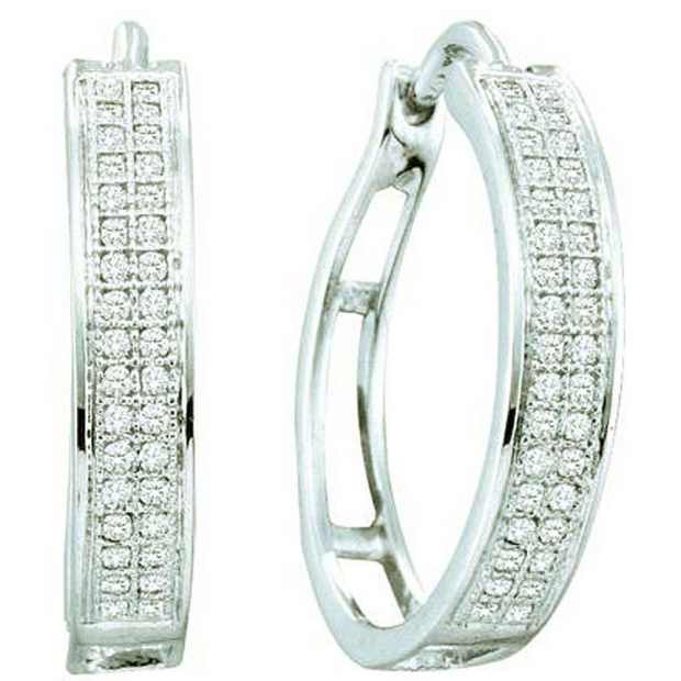 0.20 Carat (ctw) Sterling Silver White Diamond Ladies Micro Pave Hoop Earrings