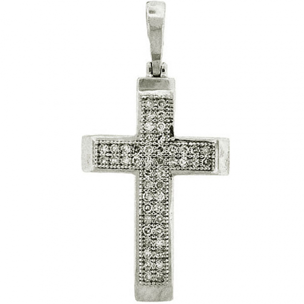 0.15 Carat (ctw) Sterling Silver White Diamond Ladies Micro Pave Cross Pendant