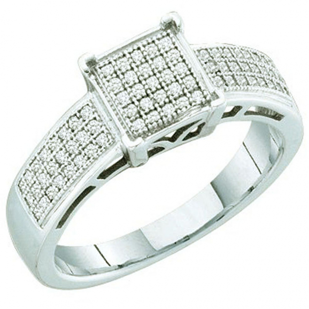 0.20 Carat (ctw) Sterling Silver White Diamond Ladies Micro Pave Engagement Ring