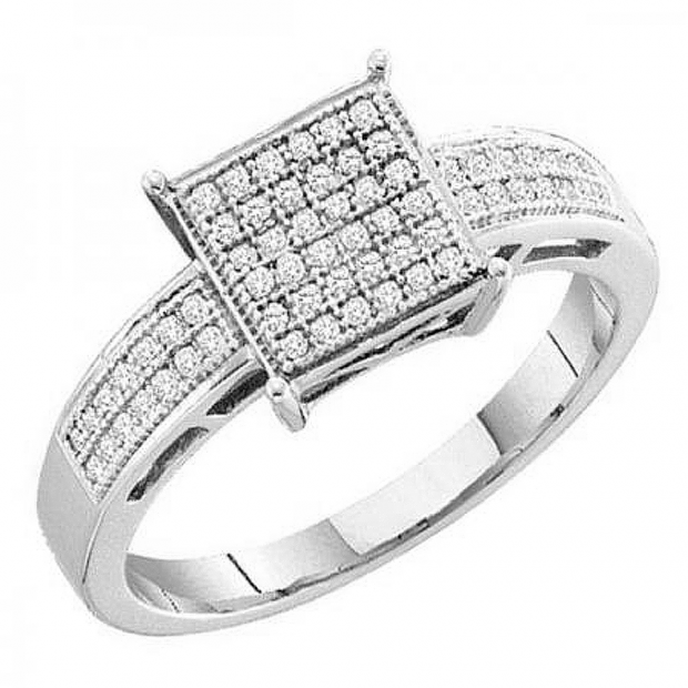 0.18 Carat (ctw) Sterling Silver White Diamond Ladies Micro Pave Engagement Ring