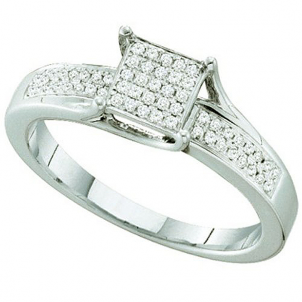 0.15 Carat (ctw) Sterling Silver Brilliant White Diamond Ladies Micro Pave Engagement Ring