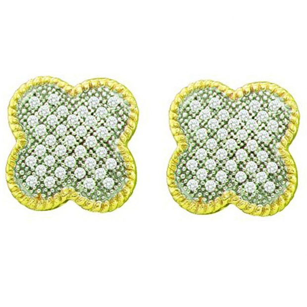 0.25 Carat (ctw) 10k Yellow Gold Brilliant White Diamond Ladies Micro Pave Flower Earrings