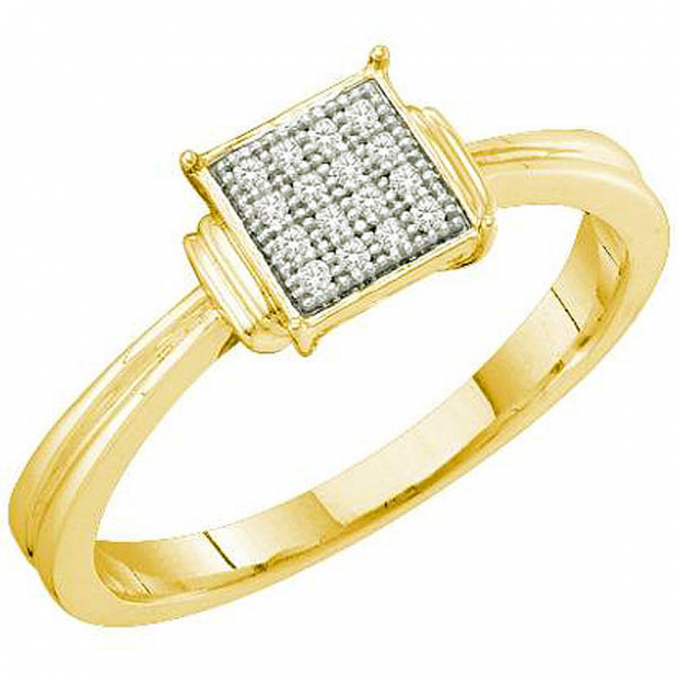 0.05 Carat (ctw) 18k Yellow Gold Plated Sterling Silver White Diamond Ladies Micro Pave Fashion Ring