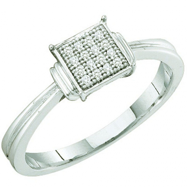 0.05 Carat (ctw) Sterling Silver Genuine Real Diamond Micro Pave Ladies Bridal Engagement Ring