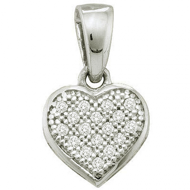 0.05 Carat (ctw) Sterling Silver Round Diamond Ladies Heart Shape Pendant