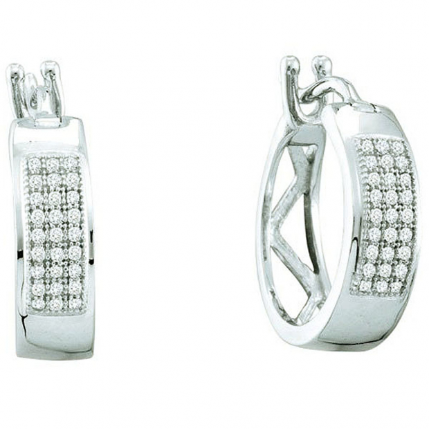0.16 Carat (ctw) Sterling Silver Brilliant White Diamond Ladies Micro Pave Hoop Earrings