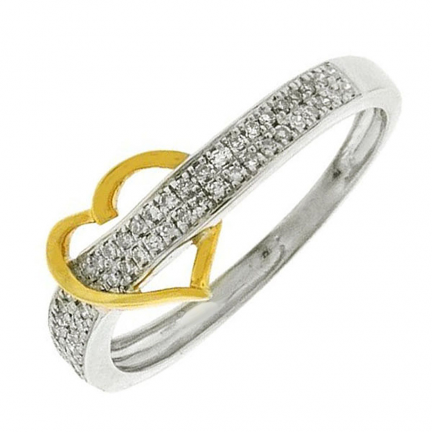 0.15 Carat (ctw) Platinum Plated Sterling Silver White Diamond Ladies Crossover Heart Bridal Promise Ring