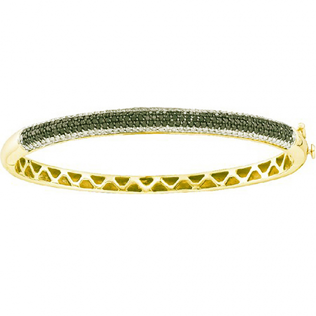 1.48 Carat (ctw) 14k Yellow Gold Round White & Black Diamond Ladies Fashion Bangle Bracelet