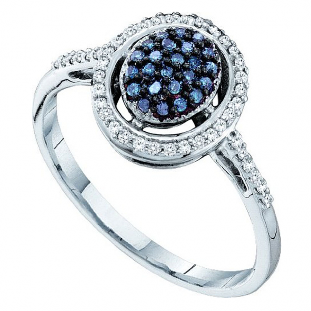 0.25 Carat (ctw) 10k White Gold Blue & White Diamond Ladies Cocktail Right Hand Ring