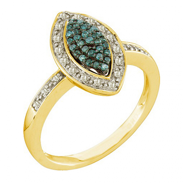 0.25 Carat (ctw) 10k Yellow Gold Blue & White Diamond Ladies Bridal Engagement Ring