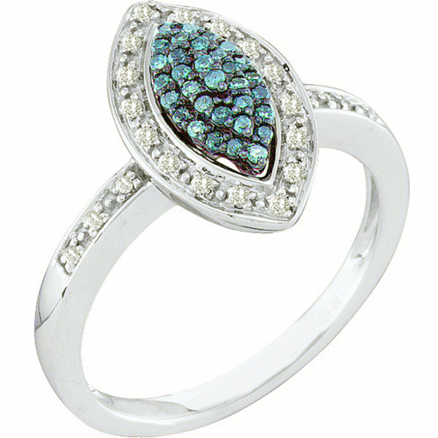 0.25 Carat (ctw) 10k White Gold Blue & White Diamond Ladies Bridal Engagement Ring