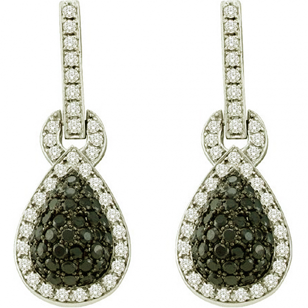 1.80 Carat (ctw) 10k White Gold Round White & Black Diamond Ladies Fashion Dangling Earrings