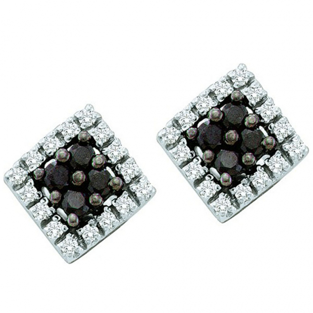 0.25 Carat (ctw) 10k White Gold Black & White Diamond Ladies Square Shape Earrings