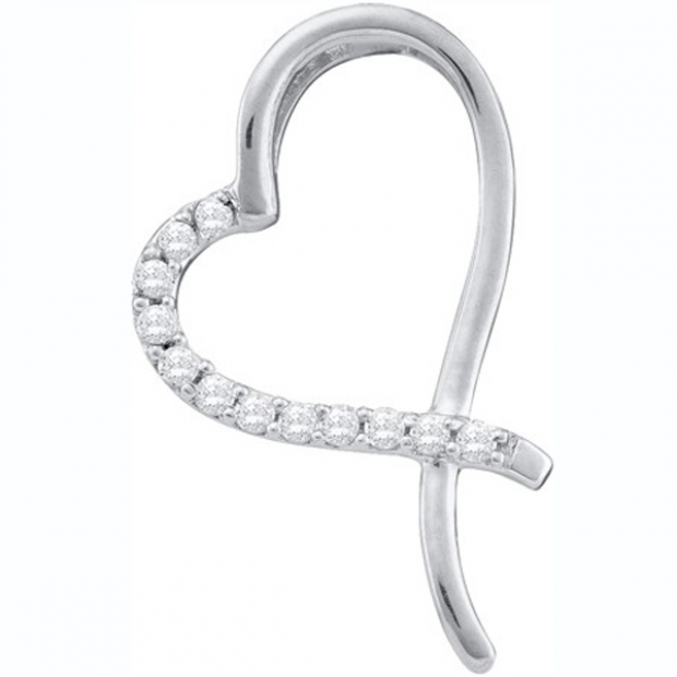 0.14 Carat (ctw) 10K White Gold Brilliant Round White Diamond Ladies Heart Pendant