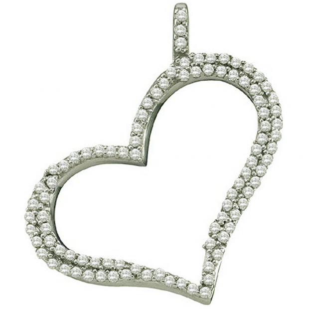 0.34 Carat (ctw) 10k White Gold Round White Diamond Ladies Heart Pendant