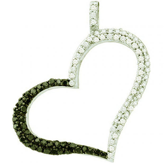 0.34 Carat (ctw) 10k White Gold Round Black & White Diamond Ladies Heart Pendant