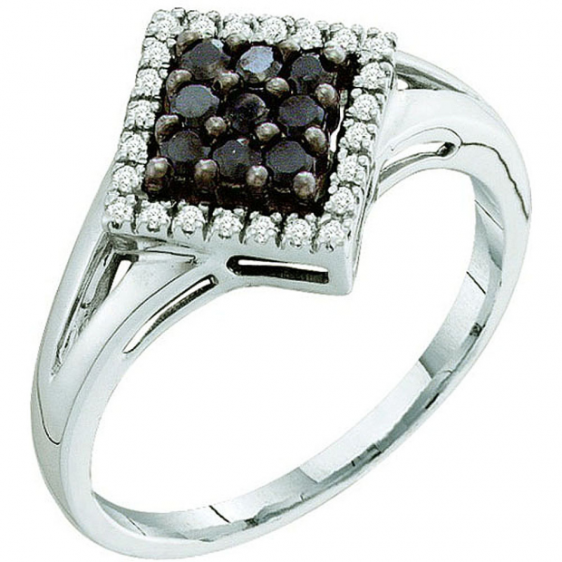 0.25 Carat (ctw) 10k White Gold Black & White Diamond Ladies Cocktail Ring
