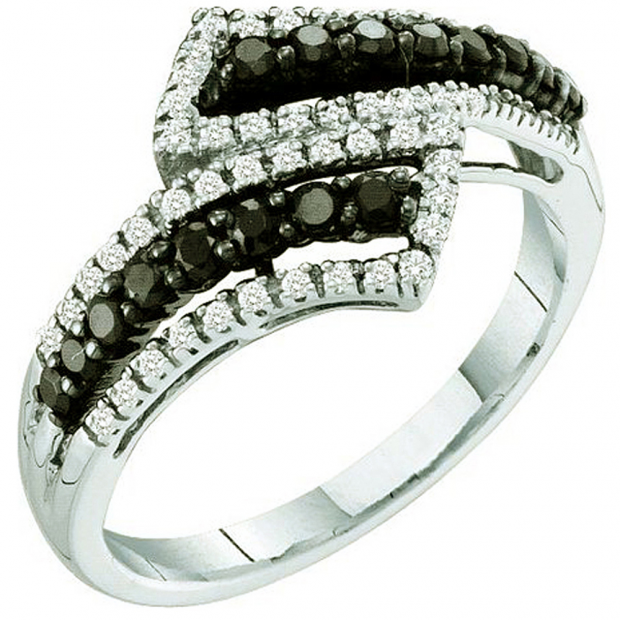 0.53 Carat (ctw) 14k White Gold Round Black & White Diamond Ladies Right Hand Band