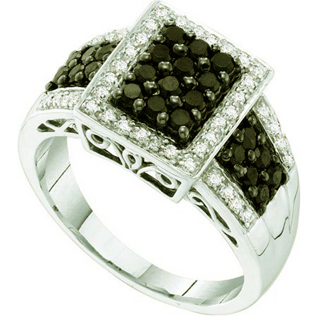 0.63 Carat (ctw) 14k White Gold Round Black & White Diamond Ladies Right Hand Fashion Ring