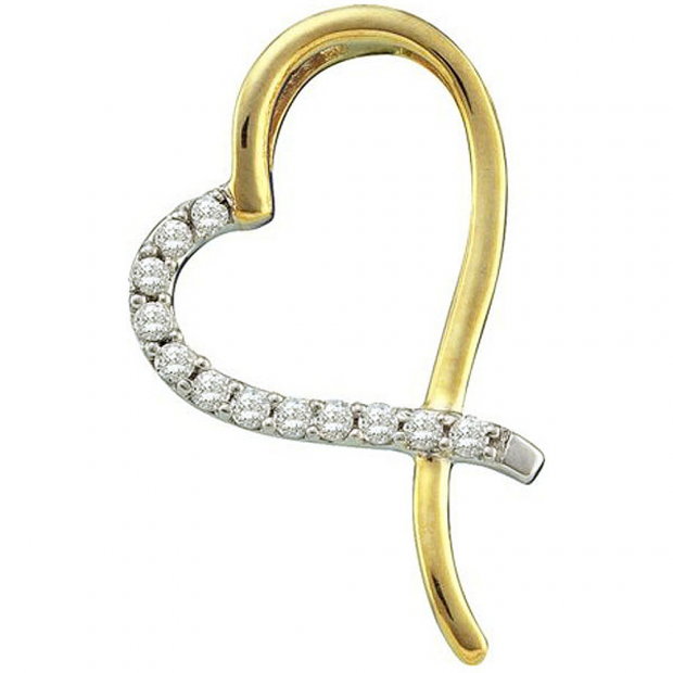 0.14 Carat (ctw) 10k Yellow Gold Brilliant White Diamond Ladies Heart Pendant