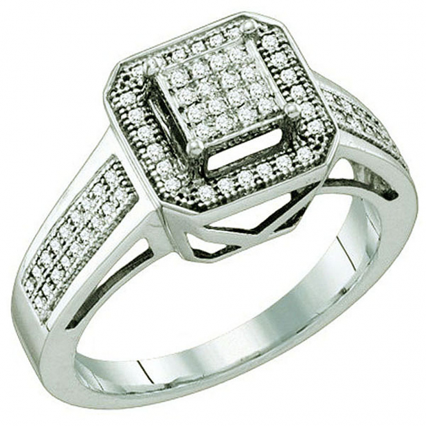 0.25 Carat (ctw) 10k White Gold Round White Diamond Ladies Vintage Style Bridal Engagement Ring