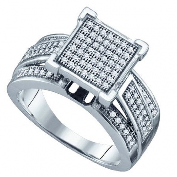 0.33 Carat (ctw) 10k White Gold Round White Diamond Ladies Micro Pave Bridal Engagement Ring