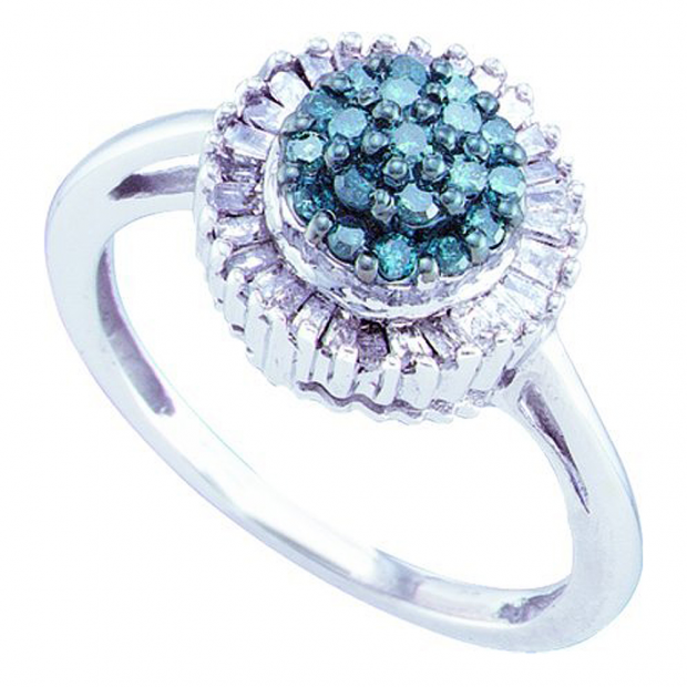 0.50 Carat (ctw) 10k White Gold Blue & White Diamond Ladies Cocktail Right Hand Ring