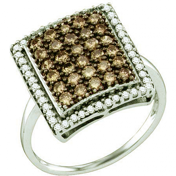 1.00 Carat (ctw) 10k White Gold Round Brown & White Diamond Ladies Fashion Right Hand Ring
