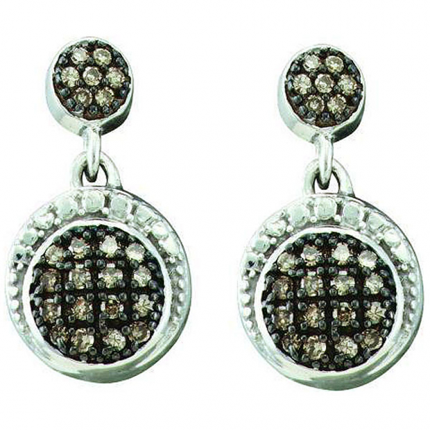 0.25 Carat (ctw) 10k White Gold Brown Diamond Ladies Drop Earrings