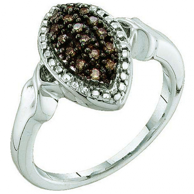 0.15 Carat (ctw) 10k White Gold Round Champagne Diamond Ladies Cocktail Right Hand Ring