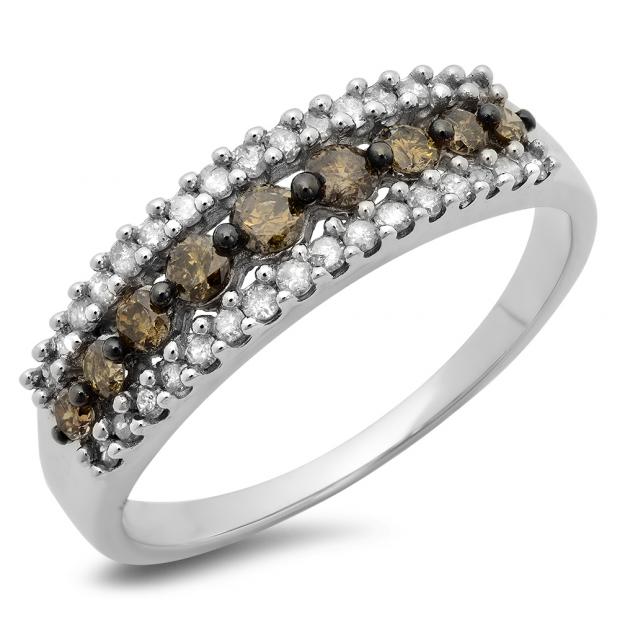 0.50 Carat (ctw) 10K White Gold Round Champagne & White Diamond Ladies Cocktail Right Hand Fashion Band 1/2 CT