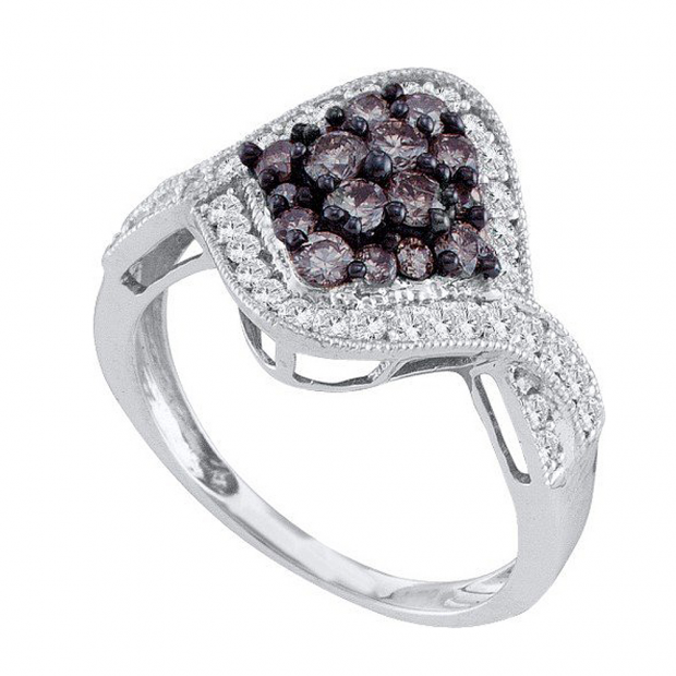 1.00 Carat (ctw) 10k White Gold Round Brown & White Diamond Ladies Right Hand Ring